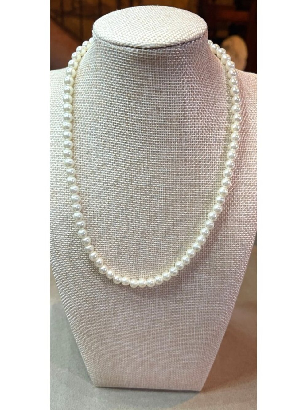 Classic Single Strand White Faux Pearl Necklace Princess Length